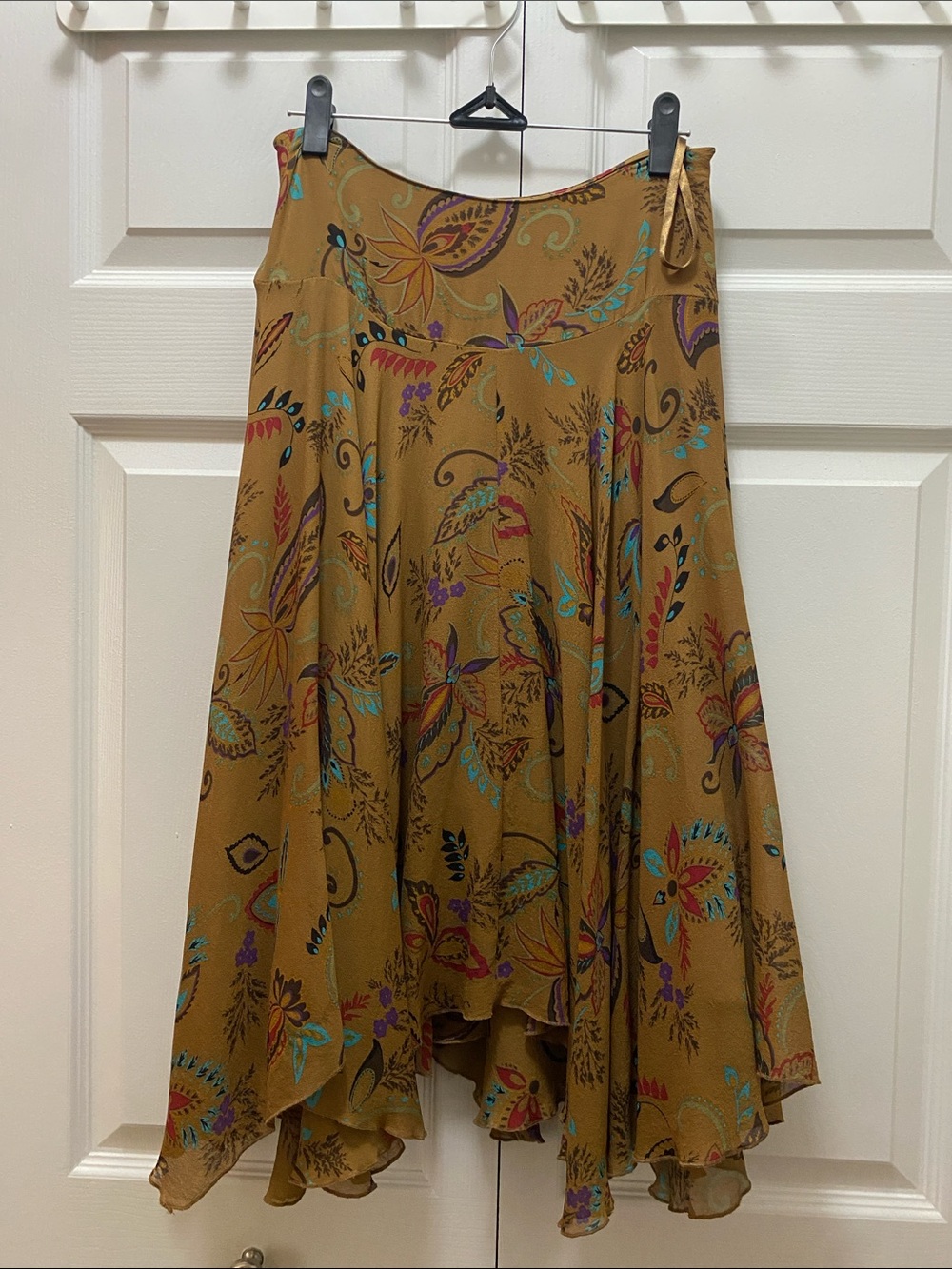Vintage Context Petite 100% Silk Boho Paisley Handkerchief Hem Midi Skirt SZ 2P